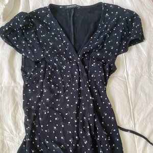 Black floral wrap dress